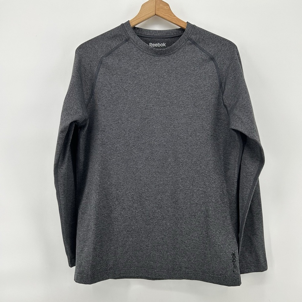 Reebok PlayWarm Athletic Shirt Mens Large Gray Long Sleeve Performance Gymwear